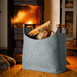 Holzkorb für Kaminholz Filz | 70 Liter | Hellgrau