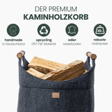 Holzkorb für Kaminholz Filz | mit Eichenholzgriffen | Anthrazit