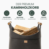 Holzkorb für Kaminholz Filz | mit Eichenholzgriffen | Trüffel