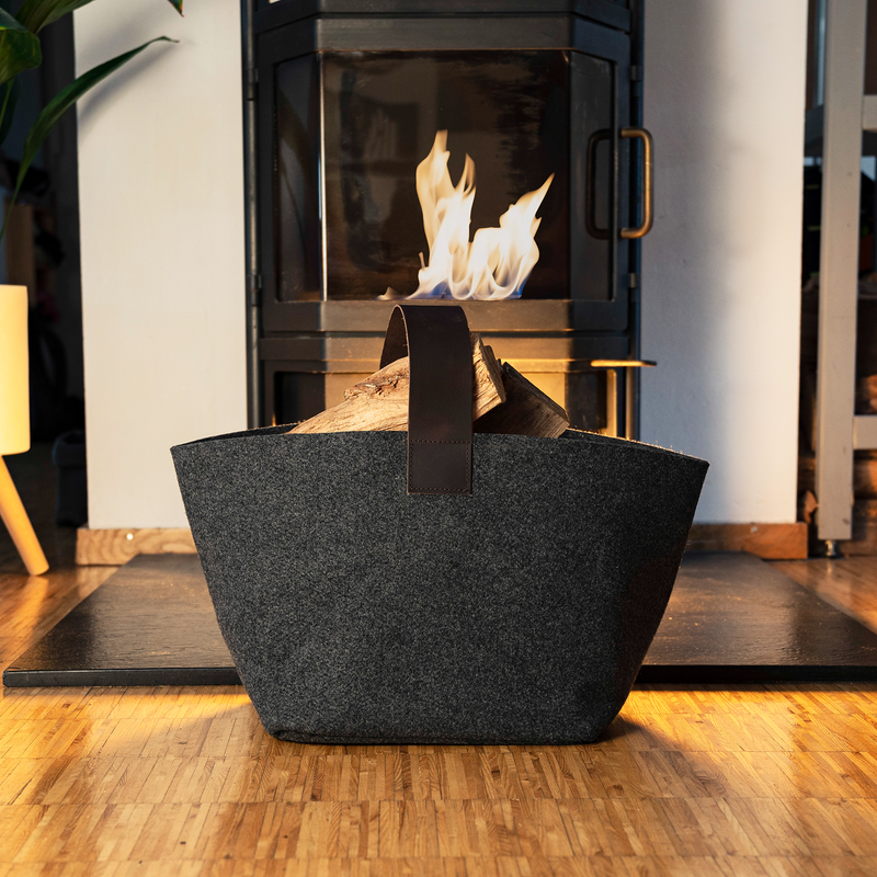 Korb für Kaminholz Filz | 40 Liter | Anthrazit