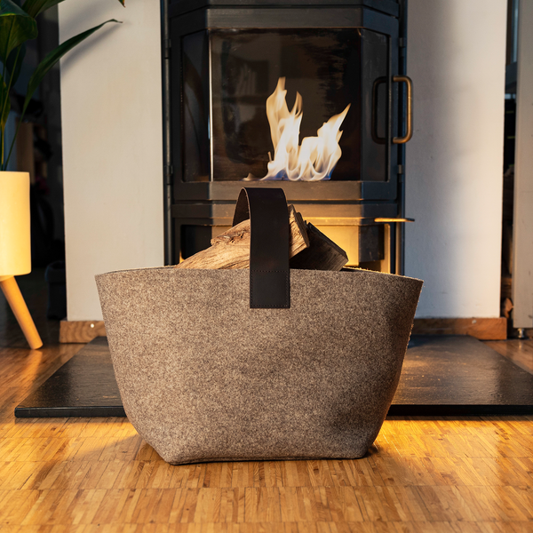 Korb für Kaminholz Filz | 40 Liter | Beige