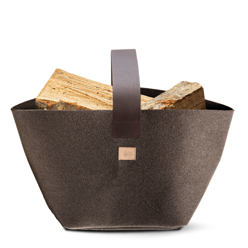 Korb für Kaminholz Filz | 40 Liter | Trüffel