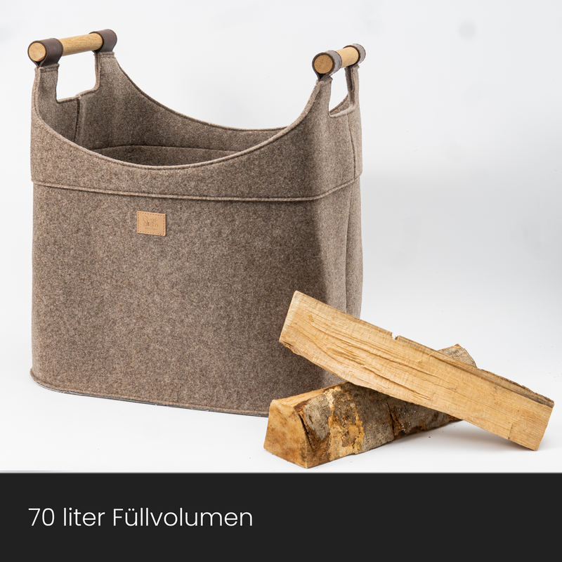 Holzkorb für Kaminholz Filz | 70 Liter | Beige