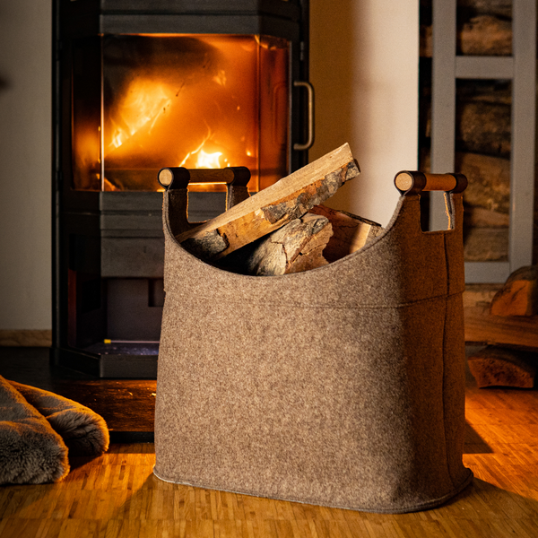 Holzkorb für Kaminholz Filz | 70 Liter | Beige