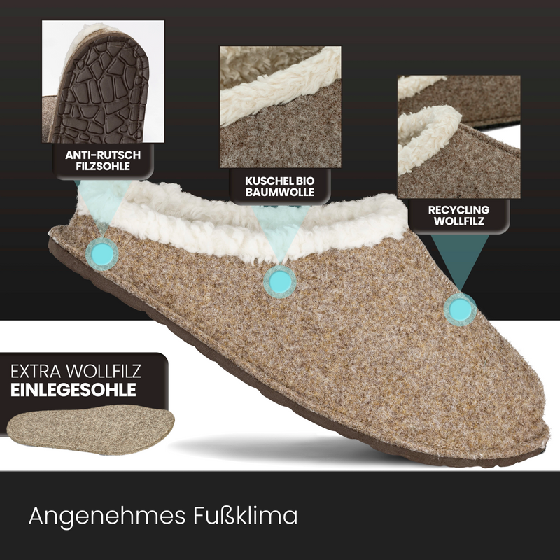 Filzpantoffeln mit Bio-Baumwoll Plüsch