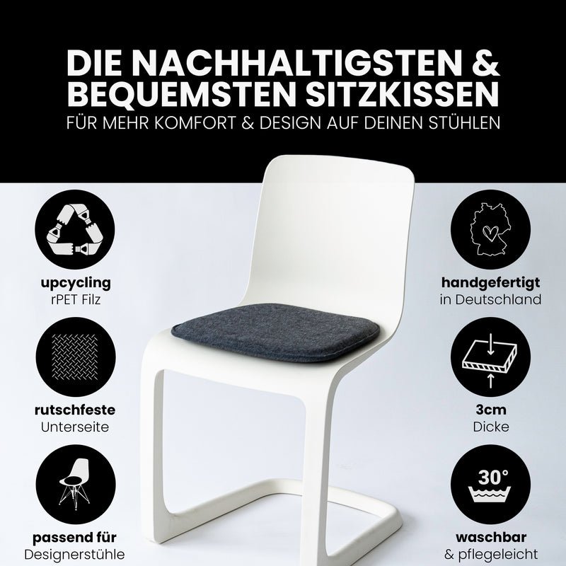 Sitzkissen Filz Eckig | upcycling rPET | Rutschfest | 4er Set